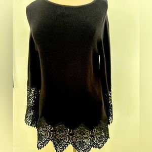Chicos large sweater 5 inch lace hem and sleeves  with 9 inch lace hem Large